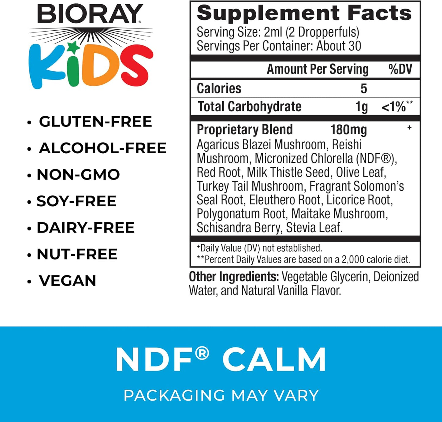BIORAY Kids NDF Calm, Vanilla - 2 fl oz - Nourish The Liver & Remove Toxins - Non-GMO, Vegan, Gluten Free - 1-2 Month Supply