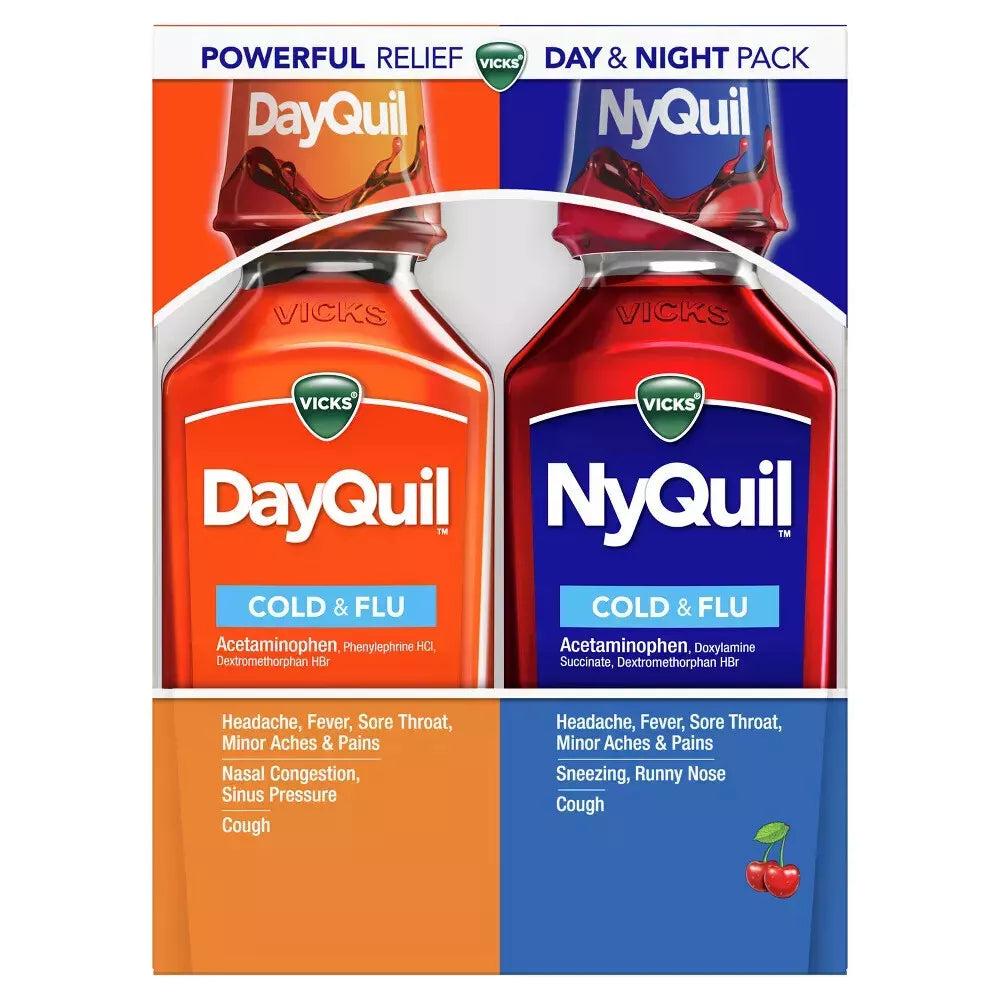icks DayQuil & NyQuil Cold & Flu Medicine Liquid Cherry 24 fl oz
